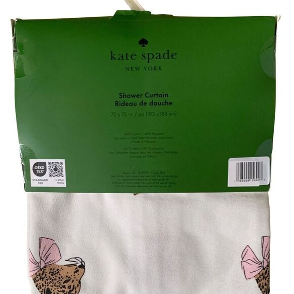 Kate Spade New York White Leopard Head Toss Shower Curtain with Pink Bows 72x72 - Picture 3 of 4